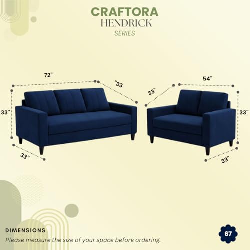 Image of Hendrick Plush Velvet 3 Seater + 2 Seater Sofa Set | Silken Velvet Suede Upholstery | Designer Sofa Set for Living Room & Office Spaces (Dark Blue)