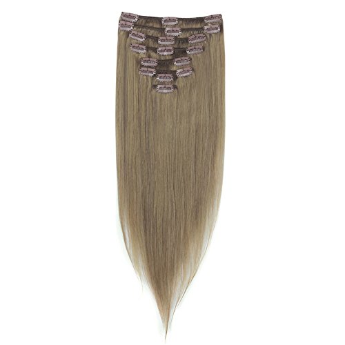 LFLIN Clip In Human Hair Extensions 100% Real Remy Ash Blonde Full Head Long Soft Silky Straight 8pcs 18clips For Women Beauty.