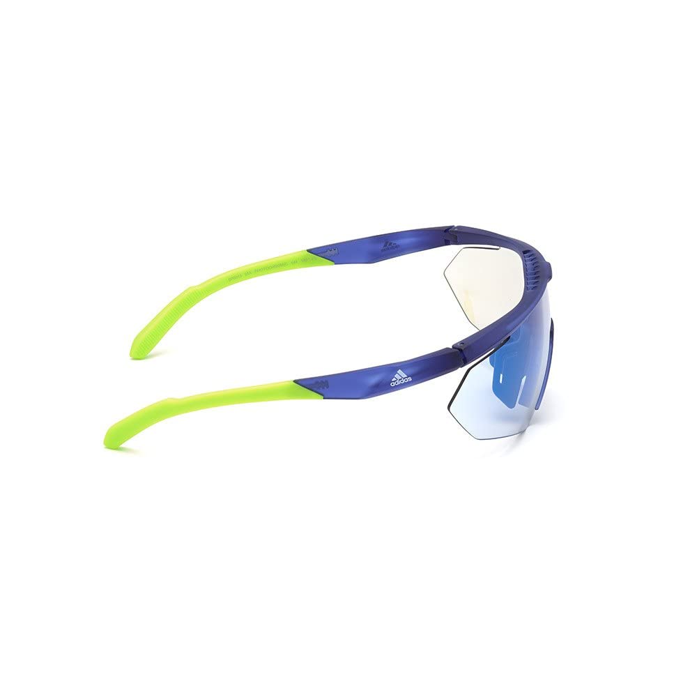 adidas Sport SP0015 Herren-Sonnenbrille, Schlanke und Leichte Sport-Sonnenbrille, Masken-Form, Photochromatisch Blau-Verspiegeltes Glas, Mattblau