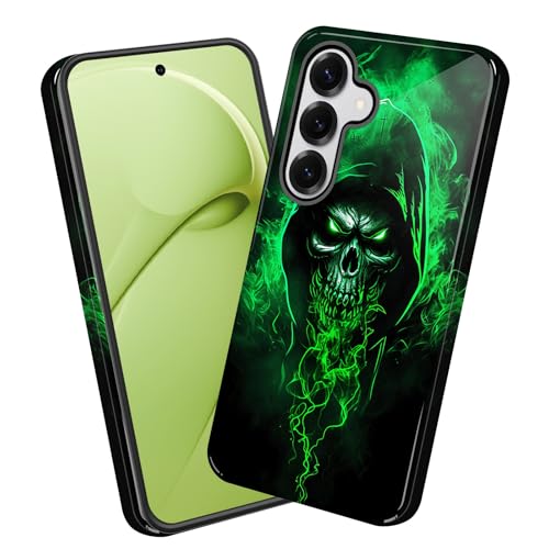 wiaekosef for Galaxy A37 5G Case,Heavy Duty Dual Layer Hard PC & Soft Silicone Rugged Bumper Shockproof Protective Case for Samsung Galaxy A37 5G 6.7 inch 2026,Green Flame Skull
