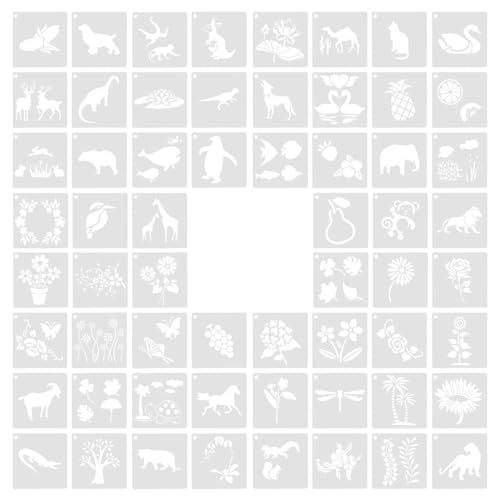 HOODANCOS Versatile DIY Stencils 60pcs Animal Plant Wall Stencils Painting Tools Set for Decor