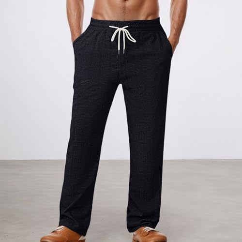 Men's Casual Summer Pants Lightweight Breathable Comfortable Elastic Waist Loose Fit Pure Color Long Trousers for3