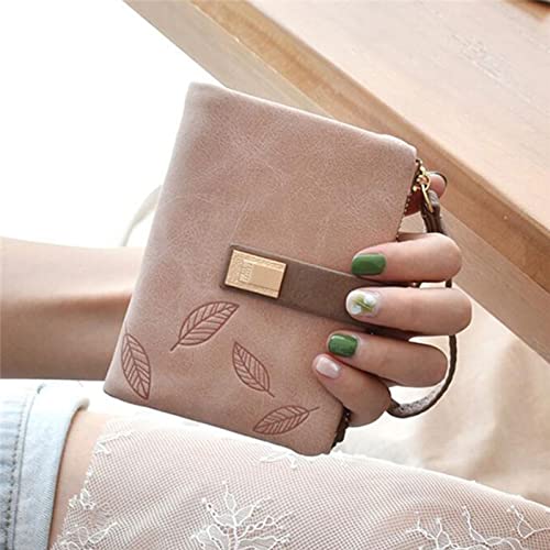 Women's Wallets Engraved Leaves Small Wallet Women Wristlet Brand Women Purse Soft Pu Leather Ladies Wallet Card Holder Mini Girl Purse Clutch (Color : Brown)4