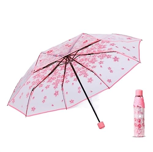 HDICUHNANU Paraguas Resistente Al Viento Paraguas Paraguas Transparente A Prueba de Viento y Lluvia Paraguas de niña de PVC de 3 Pliegues Portátil Lindo Paraguas Mujer Hombre(Pink)