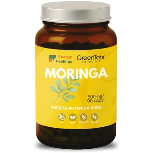 Energy Feelings Moringa en Cápsulas Pura, 100% Polvo de Moringa Oleifera Bio, Rica en Antioxidantes Vegetales, Natural, Orgánica, Ecológica, 90 Cápsulas, 1500mg de Concentración