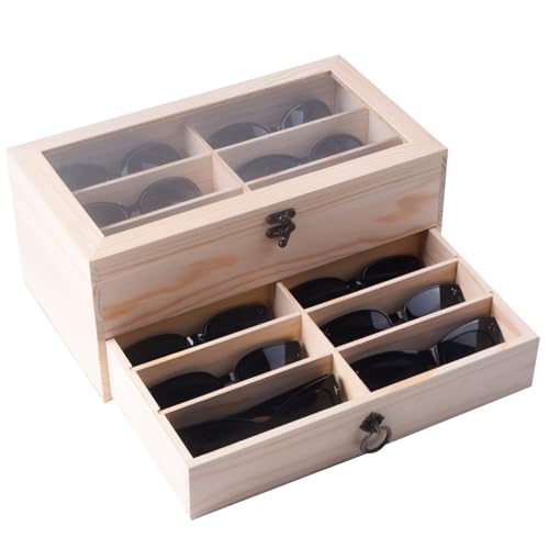 Image of AUTOARK Pine Wood 12 Piece Eyeglass Storage Display Case Organizer,AW-171 | Sunglass Glasses Display,Drawer Lockable,DIY Colors