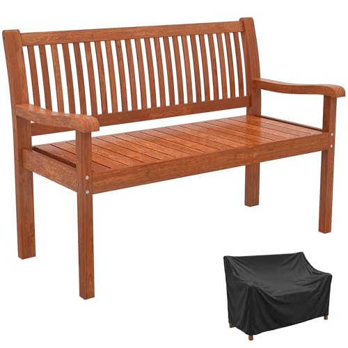 Outsunny Banc de Jardin 2 Places, Banc Extérieur en Bois avec Housse Imperméable, Siège de Jardin avec Dossier Ergonomique, Mobilier pour Terrasse, Balcon, Porch, Marron Clair
