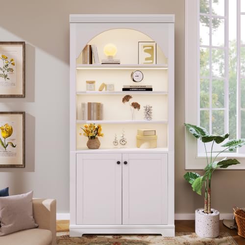 Image of Modern Display Tall Bookshelf with 4-Layer LED Lighted (White Style2)