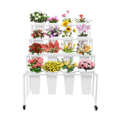 Chariot de fleuriste en métal robuste porte-plantes à roues