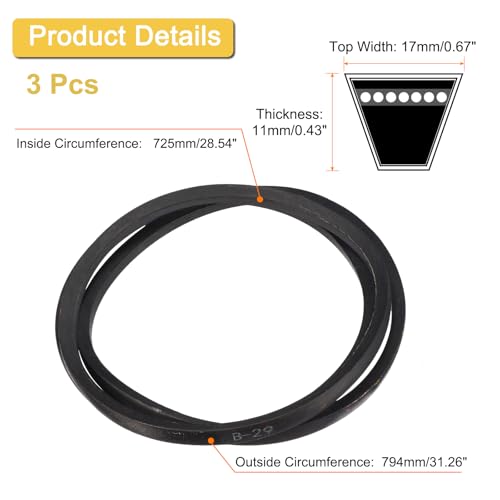 Image of uxcell 3 Pack B-29 Classic Wrapped V-Belt, 31 inch Outside Circumference Wrapped Industrial Rubber V-Belt B Profile V-Belt for Industrial Machinery Equipment, Black