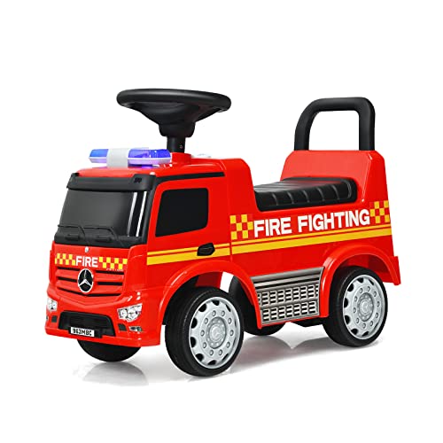 GLACER Ride on Fire Truck, Licensed Mercedes Benz Sliding Walking Car for Toddlers w/Horn, Music, Lights, Under Seat Storage, Foot-to-Floor Ride on Toy for Toddlers Boys & Girls