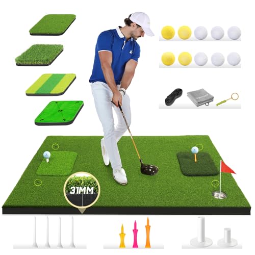 Upgraded 6-in-1 Golf Hitting Mat – MyVoice 5x4ft Thickened Golf Training Mat for Indoor & Outdoor Practice for Swing, Chipping, Driving, and Putting – Ideal Golf Training Equipment for All Golfers