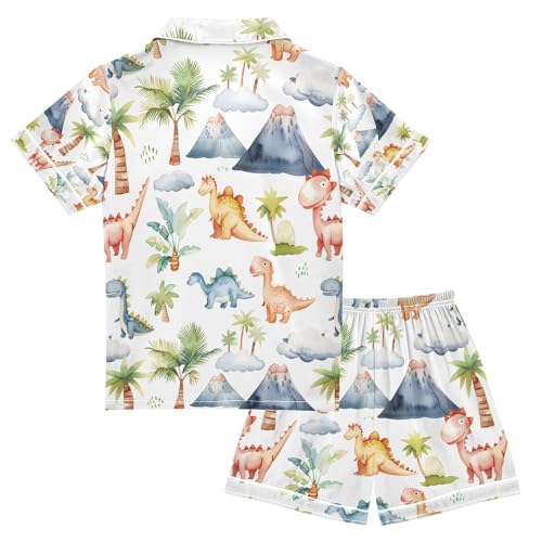 senya Mountain Dinos Satin Summer Pajama Sets Silk Short Sleeve Button Down Sleepwear2
