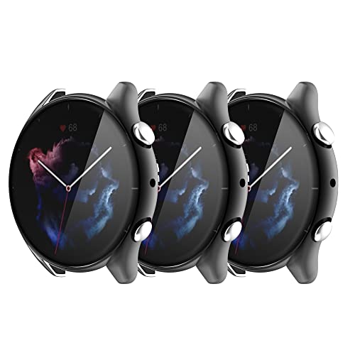 E ECSEM Screen Protector Case Compatible with Amazfit GTR 3 & GTR 3 Pro Premium Soft TPU Slim Plated Protective Cover [Scratch-Proof] for Amazfit GTR 3 Smartwatch Band Accessories (Black&Black&Black)