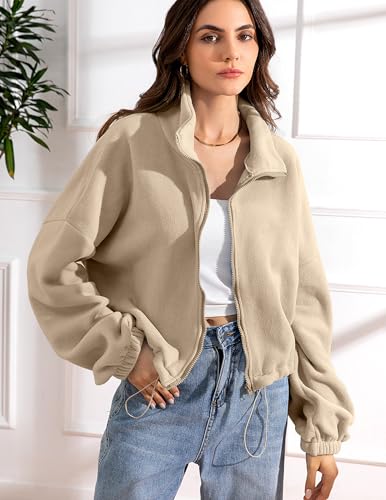 Women fleece crop jacket Zip Up Oversized Sweatshirts fall and Winter Clothes Long Sleeve Outfits4