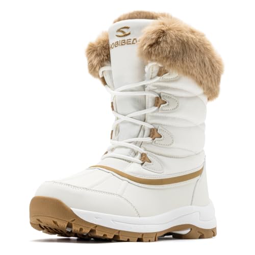 HOBIBEAR Women's Winter Snow Boots Waterproof Lightweight Warm Faux Fur Lined Mid-Calf Booties（Beige 1370 Size 8 Women - image 1
