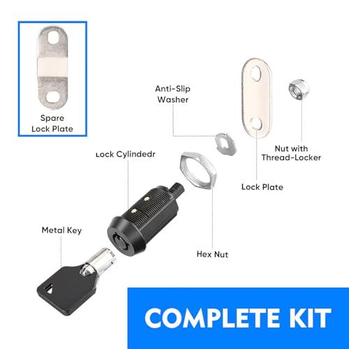 Image of 2 PCS Car Tubular Cam Lock, 7 /8 inch CM1923-BK 42 Straight + 50 Bend Heavy Duty Pin Tumbler Lock, RV Compartment Storage Lock Replacement with Key, Universal for Most Cars (Black)