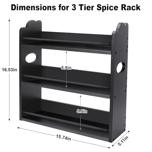 Image of 3-Tier Bamboo Spice Rack, Wall Mount & Countertop Spice Organizer | Seasoning Jars Rack Shelf Spice Organizer for Kitchen, Spice Storage Holder with handles, Front and Rear Protective Design