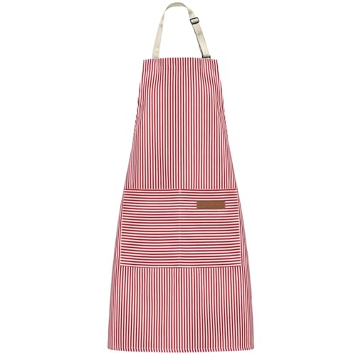LECTNORE Adjustable Cooking Aprons for Women with Pockets, Kitchen Aprons for Baking, Painting, Gardening(1Pc-Red Pinstripes)