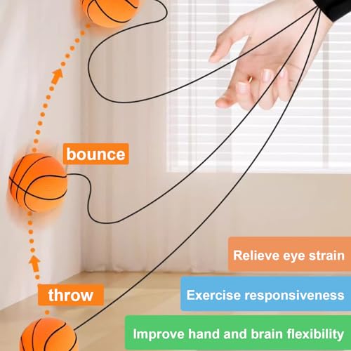 Odoukey 2 Stück Rebound-Bälle mit Handschlaufe, 60 mm, Gummi-Basketball-Handgelenkbälle an Einer Schnur, Rücksprung-Armband für Kinder und Erwachsene