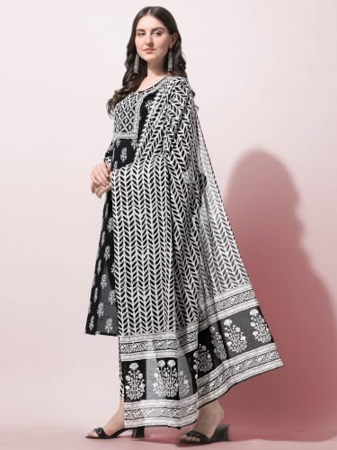 Image of MIRCHI FASHION Women's Straight Fit Pure Cotton Embellished Floral Printed Kurta Set with Dupatta and Trouser