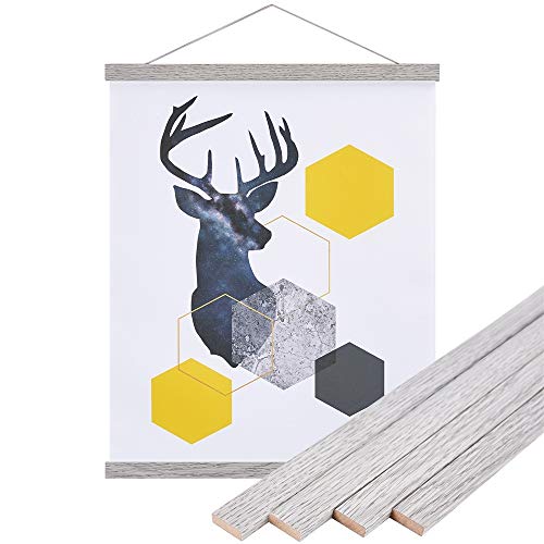 Magnetisch Posterschiene, Magnet Magnetische A3 30 x 40 Posterrahmen Holz Posterleiste Posterhänger für drucken Kunstwerk (30cm, Grau)