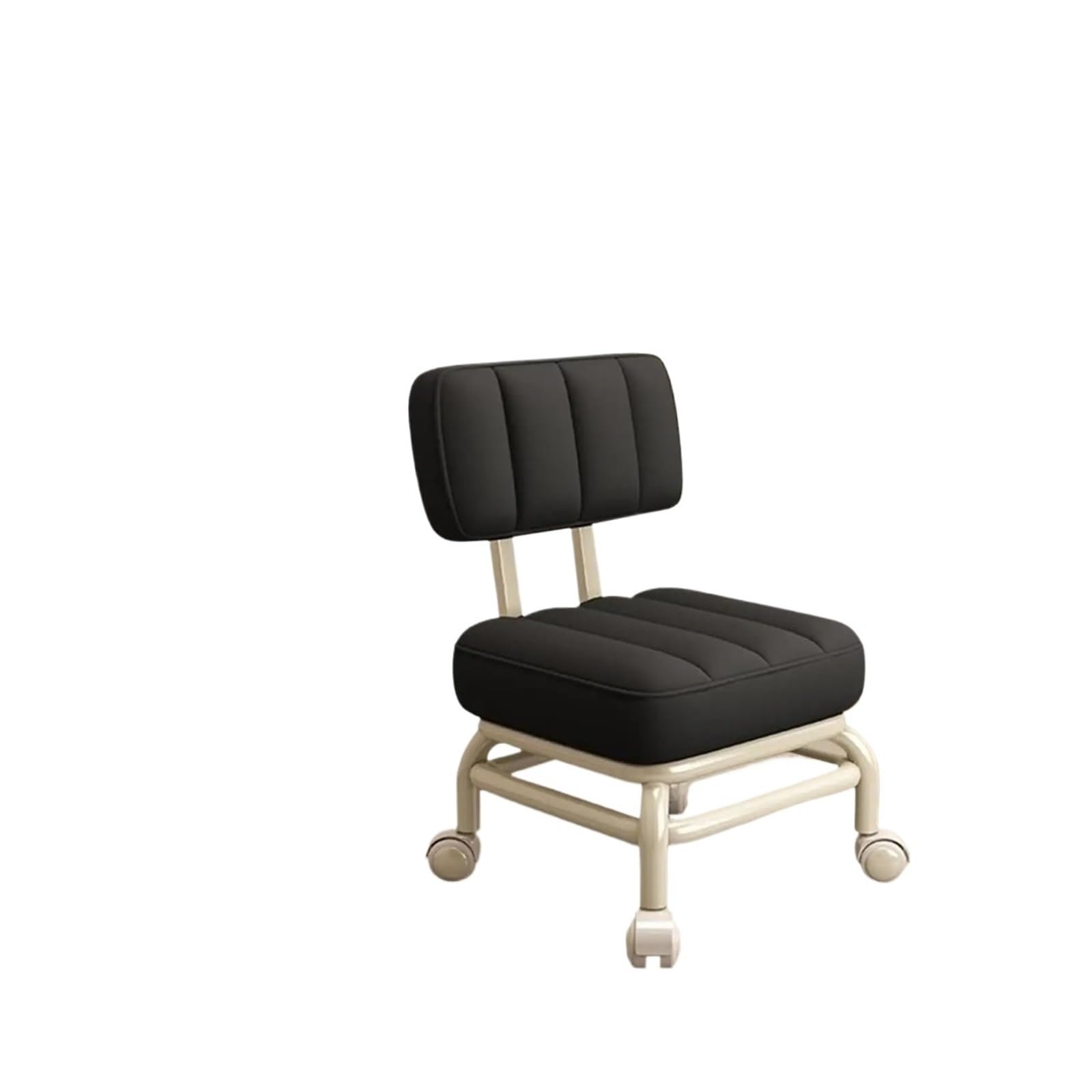 Black Pedicure Chair with Low Rolling Seat & Foot Rest Easy Clean Stool for Home Garage Fitness Barber Shop - Universal Swivel Caster Wheels for Comfort and Mobility