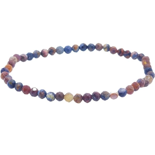 WORLD WIDE GEMS Naturalny kamień szlachetny pieterzyt 4 mm | Okrągły fasetowany kamień | Wielokolorowy kamień | Energooszczędna elastyczna bransoletka | Bransoletka lecznicza | Biżuteria ręcznie