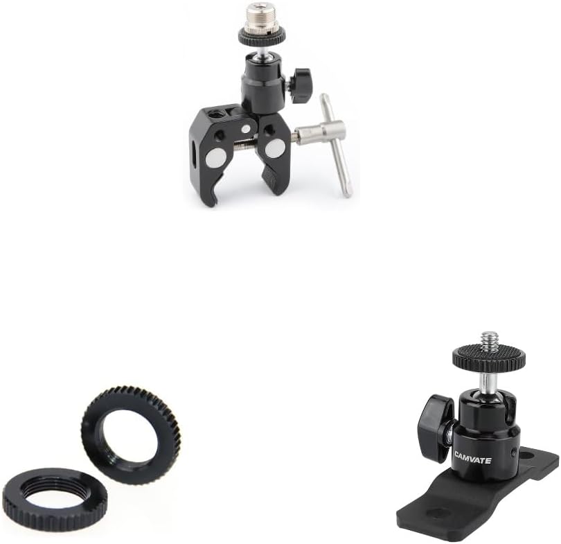 CAMVATE Crab Clamp Articulated 1/4 Mini Ball Head + 1/4"-20 Ball Head with Bottom Mount + 5/8"-27 Dual Lock Nuts