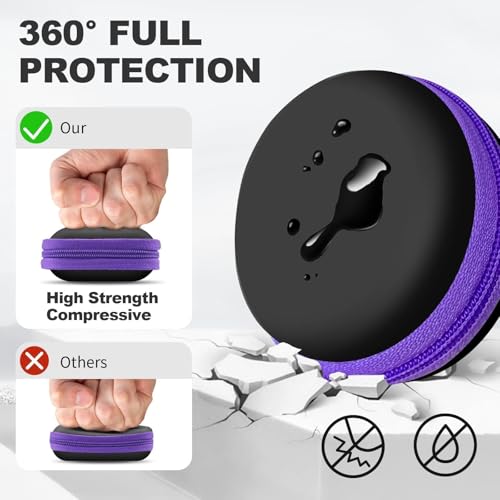 Image of Round Earbud Case Portable EVA Carrying Case Storage Bag Cell Phone Accessories Organizer with Carabiner for Earphone, Earbud, Earpieces, SD Memory Card, Camera Chips, Purple