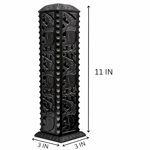 Image of Handmade Black Marble Soapstone Incense Stick Burner | Dhoop Batti Stand, Candle Holder, Tea Light Burner, Jaali Carving, 3 x 3 x 11 Inches