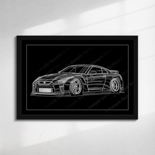 Line Art Euro Import tuner Concept Rendering Fit For GTR R35 Art Drawing Drift Drifting Printed Poster With Frame -  Tlccollections68