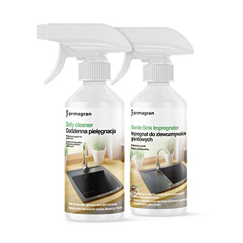 Voll Pflegeset für Granitspülen 2x250ml, Pflegemittel zum Reinigung und Imprägniermittel für Küchenspülen, Professionelles Produkt für Spülen von Primagran