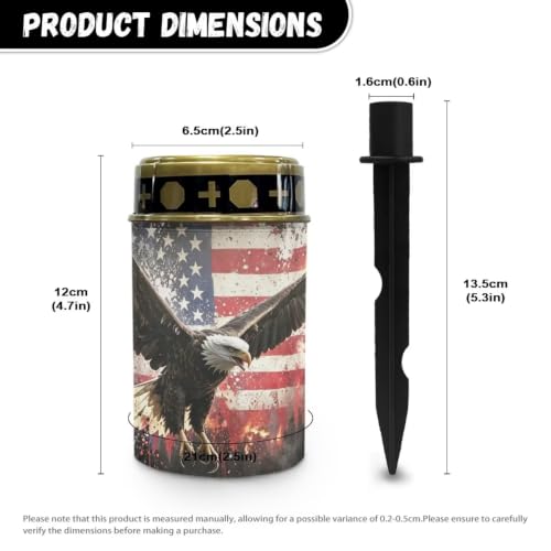 Image of Poceacles Solar Lights Outdoor Waterproof Cemetery Candles Solar Powered Grave Outdoor Decorative Walkway Lights for Lawn Garden Pathway Decor, Eagle American Flag Patriotic Print
