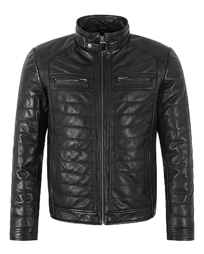 Veste de motard en cuir d'agneau Smart Range 2448 : élégance matelassée et coupe ajustée homme