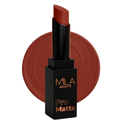 Image of Mila Beaute Pro Matte Lipstick | Highly Pigmented & Long lasting | Semi Matte Finish | Light Weight Lipstick | Single Swipe Application | Luxurious Lip Color | Shade - (Shabana, 4.2g)