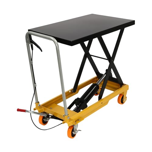 CNCEST Hydraulic Scissor Lift Table, Hydraulic Lift with Locking Wheels, 2 Rear Universal Wheel