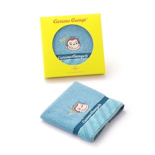 おさるのジョージ(Curious George) ストライプ タオルハンカチ ブルー パッケージ入り リボーンコットン フルフィーコットン 68-2160080