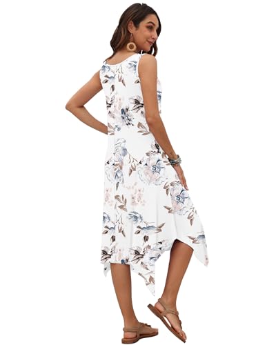 Image of AUSELILY Women's Summer Dresses 2026 Casual Sleeveless Sundress Asymmetrical Hem Midi Tank Beach Dress with Pockets