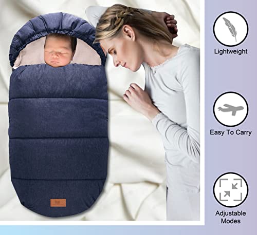 Image of Wind & Waterproof Sleeping Bag /Footmuff for Baby, Toddler, 6-36 Months (Blue) with Woolen Sherpa Backing, Anti Slip Design, Safety Keyhole | Winter