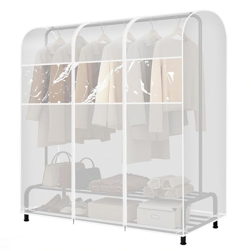 QH7-Housse transparente pour portant à vêtements avec 2 fermetures éclair durables - Étanche et...