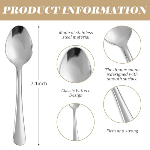 Image of 96 PCS Dinner Spoons Set - Windsor Stainless Steel Dinner Spoon 7.1 Inch with Dishwasher Safe Dessert Spoons, Metal Dessert Spoon, Silverware for Home, Kitchen or Restaurant
