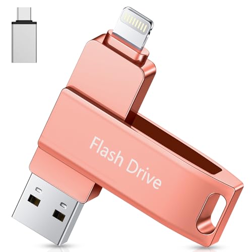 Lncnnk certificación MFi 512 GB Memoria USB 3.0 para iPhone, Lightning Pen Drive 3 en 1, Photostick Llave USB Tipo C USB C de Memoria de Copia de Seguridad, para iPhone iPad Android Mac PC, Rosa