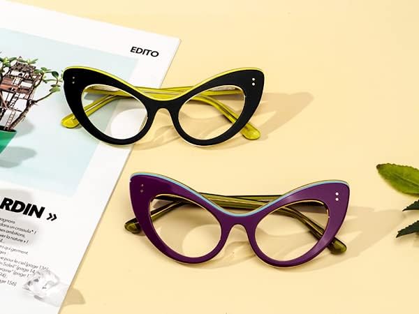 Miniatura 2 de VOOGLAM Gafas de bloqueo de luz azul de ojo de gato negro, marco de gafas de ojos de moda para mujer, antifatiga ocular y UV