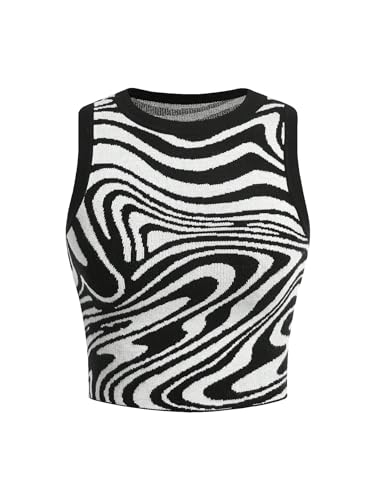 Floerns Women's Zebra Striped Print Crop Top Sleeveless Slim Fit Sweater Vest