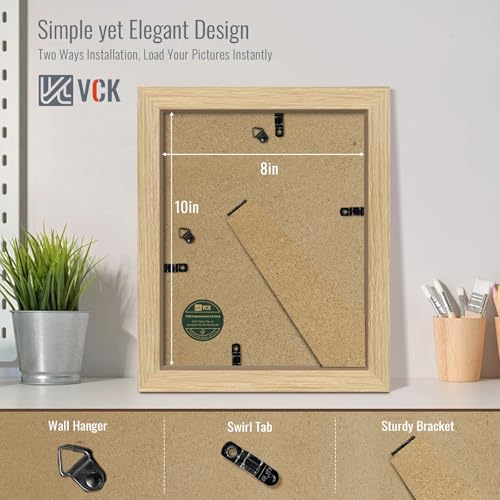 Image of VCK 8x10 Picture Frame 5 Pack, Oak Wood, 5x7 Mat, Glass, for Portrait