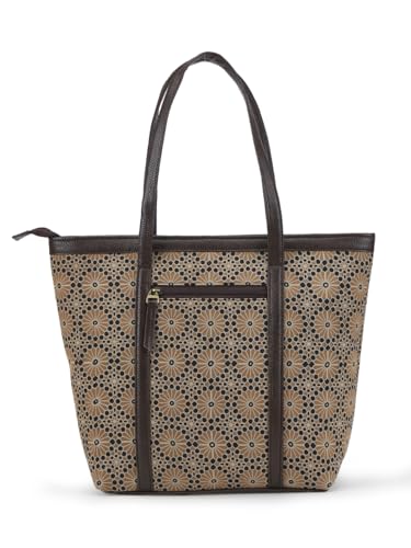 Image of NEPRI Printed Office Tote Bag | Laptop Bag 15.6 inch | Stylish Tote Bags for Office Use | Purse for Women | Vegan Leather & Handblock Printed Fabric Handbag | Daily & Travel Use