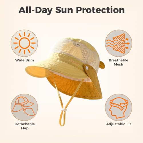 Image of SNOWIE SOFT Baby Sun Hat Summer Cap for Baby Girl 1-3 Years, Sun Protection Cap Bucket Hat with Chin Strap and Back Sun Shield Breathable Summer Protection Caps Visor Hats UV Caps for Beach Travel