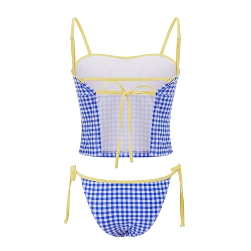 Women Plaid Bikini Set Square Neck Spaghetti Strap Crop Tops Tie-up Low Rise Thongs 2 Pcs Bathing Suit Outfits4