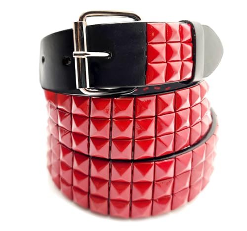 Red Pyramid Studded Leather Belt Punk